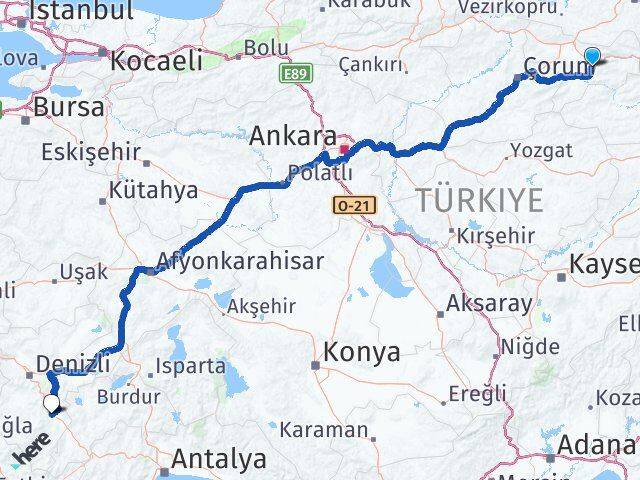 Amasya Acıpayam Denizli Arası Kaç Km - Yol Haritası