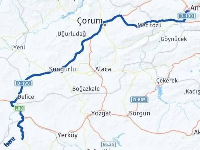 Amasya Akçakent Kırşehir Arası Kaç Km - Yol Haritası