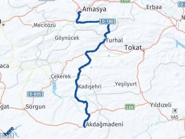 Amasya Akdağmadeni Yozgat Arası Kaç Km - Yol Haritası