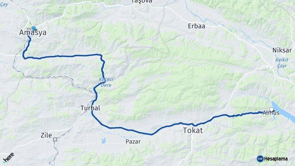 Amasya Almus Tokat Arası Kaç Km - Yol Haritası