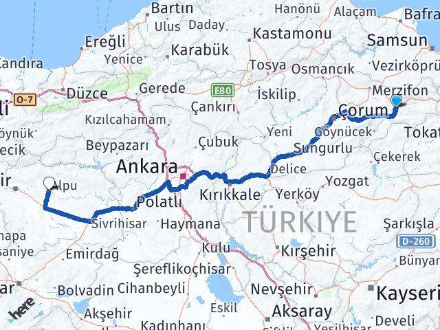Amasya Alpu Eskişehir Arası Kaç Km - Yol Haritası