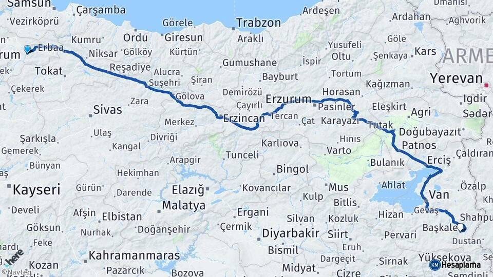 Amasya Başkale Van Arası Kaç Km - Yol Haritası