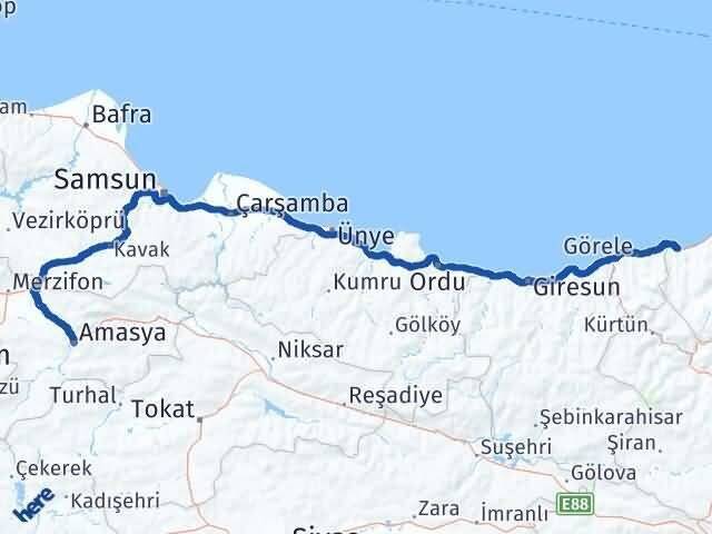 Amasya Beşikdüzü Trabzon Arası Kaç Km - Yol Haritası