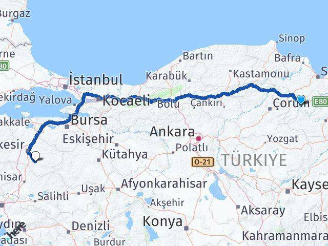 Amasya Bigadiç Balıkesir Arası Kaç Km - Yol Haritası