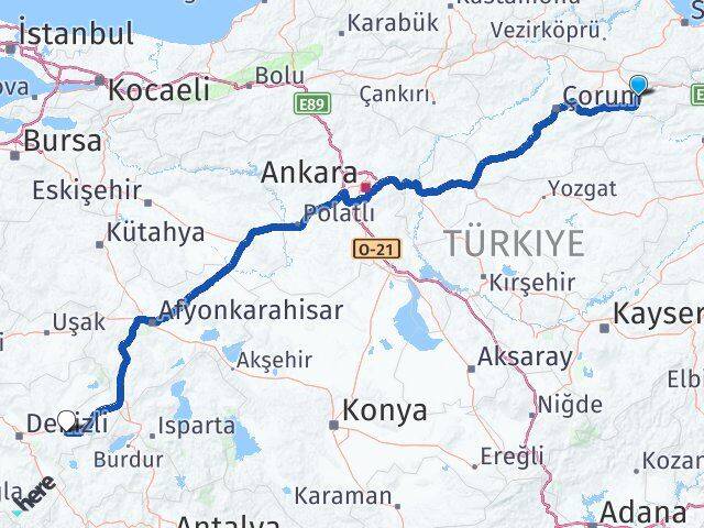 Amasya Bozkurt Denizli Arası Kaç Km - Yol Haritası