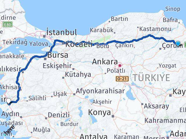 Amasya Buca İzmir Arası Kaç Km - Yol Haritası