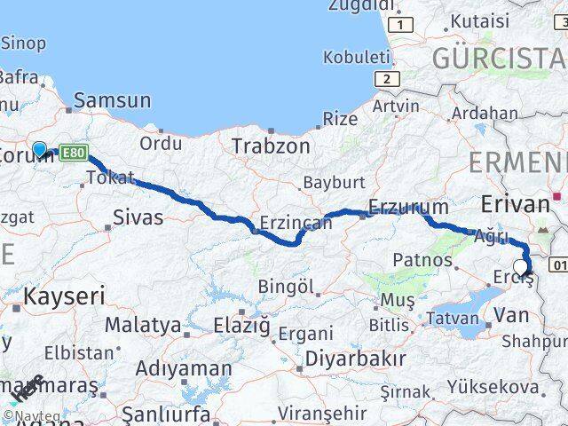 Amasya Çaldıran Van Arası Kaç Km - Yol Haritası