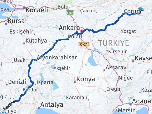 Amasya Çameli Denizli Arası Kaç Km - Yol Haritası