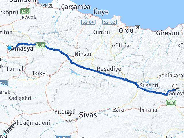 Amasya Çamoluk Giresun Arası Kaç Km - Yol Haritası
