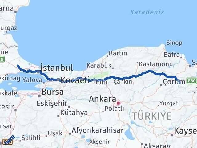 Amasya Çerkezköy Tekirdağ Arası Kaç Km - Yol Haritası