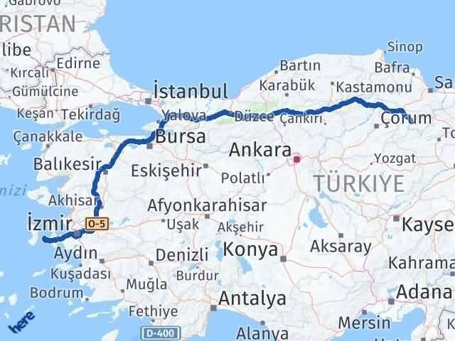 Amasya Çeşme İzmir Arası Kaç Km - Yol Haritası