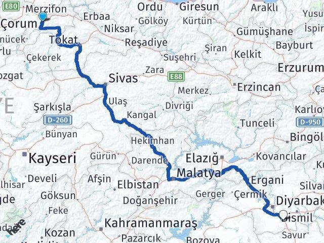 Amasya Çınar Diyarbakır Arası Kaç Km - Yol Haritası