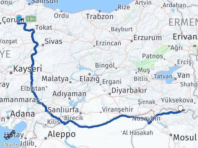 Amasya Çukurca Hakkari Arası Kaç Km - Yol Haritası