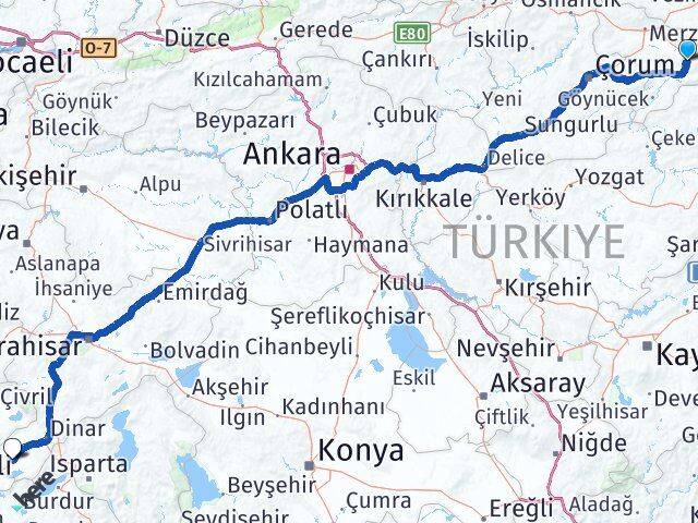 Amasya Dazkırı Afyonkarahisar Arası Kaç Km - Yol Haritası