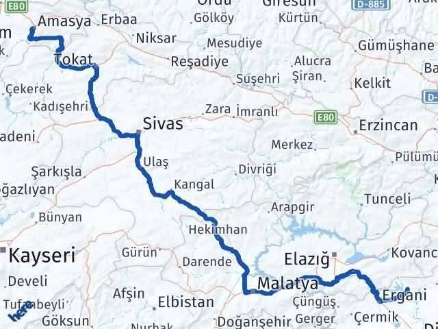 Amasya Dicle Diyarbakır Arası Kaç Km - Yol Haritası