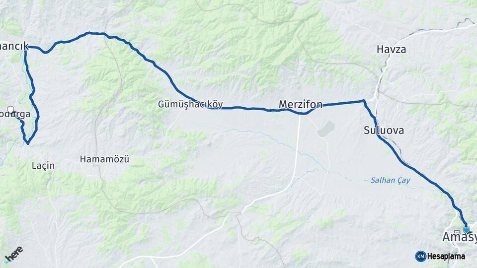 Amasya Dodurga Çorum Arası Kaç Km - Yol Haritası