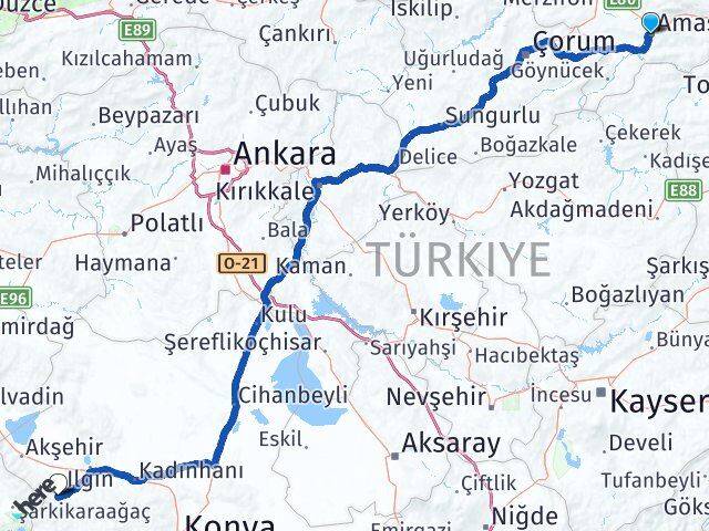 Amasya Doğanhisar Konya Arası Kaç Km - Yol Haritası
