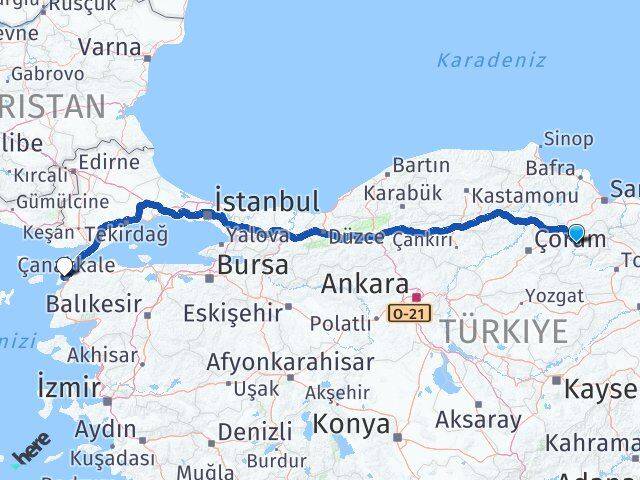 Amasya Eceabat Çanakkale Arası Kaç Km - Yol Haritası