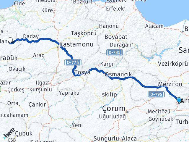 Amasya Eflani Karabük Arası Kaç Km - Yol Haritası