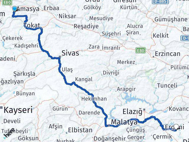 Amasya Eğil Diyarbakır Arası Kaç Km - Yol Haritası