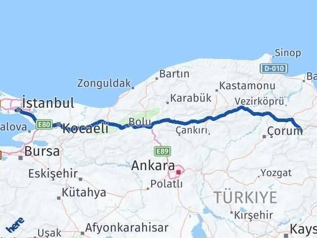 Amasya Eyüpsultan İstanbul Arası Kaç Km - Yol Haritası