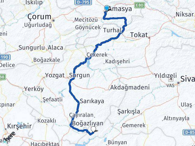 Amasya Felahiye Kayseri Arası Kaç Km - Yol Haritası