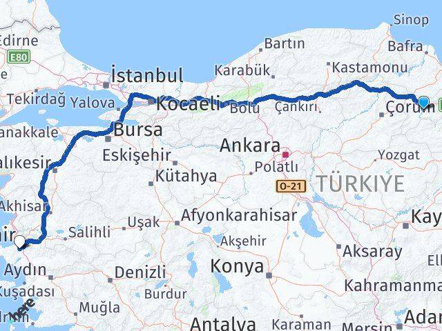 Amasya Gaziemir İzmir Arası Kaç Km - Yol Haritası