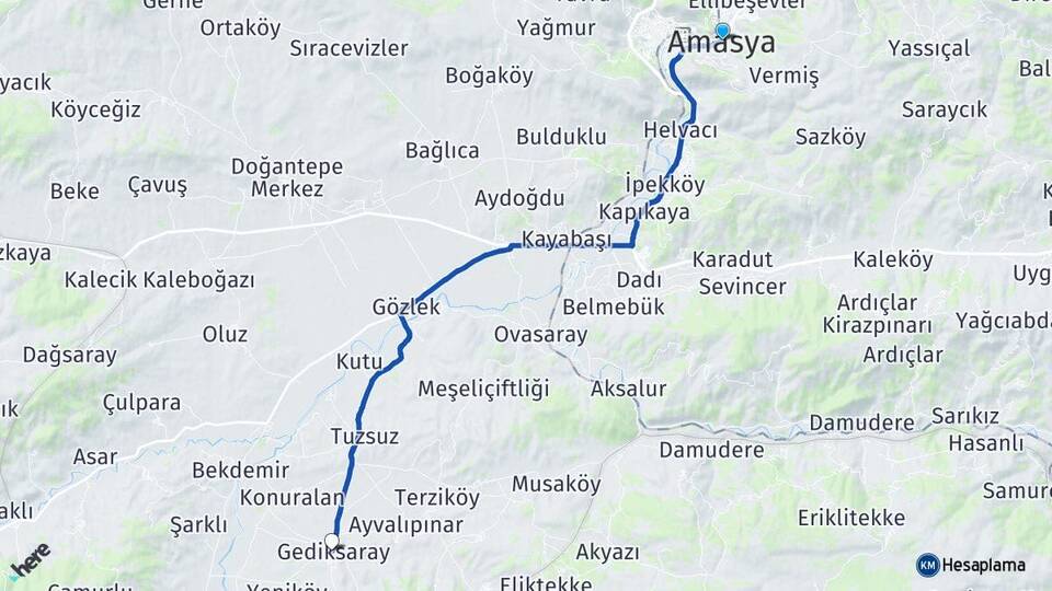 Amasya Gediksaray Göynücek Arası Kaç Km - Yol Haritası