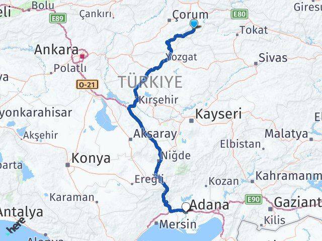 Amasya Göynücek Adana Arası Kaç Km - Yol Haritası