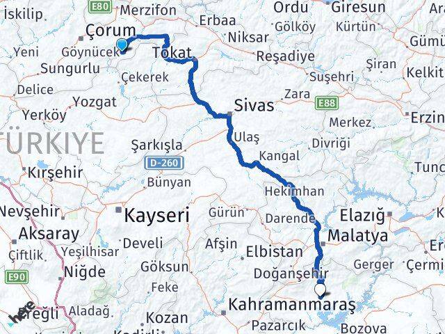 Amasya Göynücek Adıyaman Arası Kaç Km - Yol Haritası