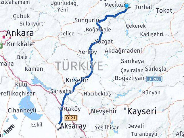 Amasya Göynücek Aksaray Arası Kaç Km - Yol Haritası
