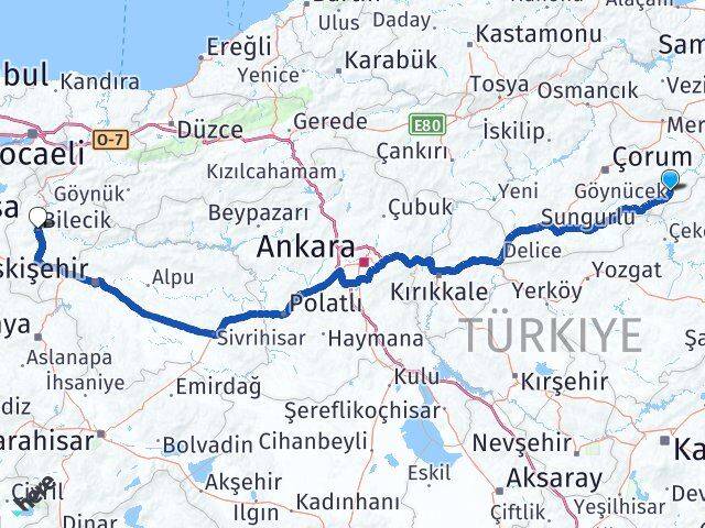 Amasya Göynücek Bilecik Arası Kaç Km - Yol Haritası