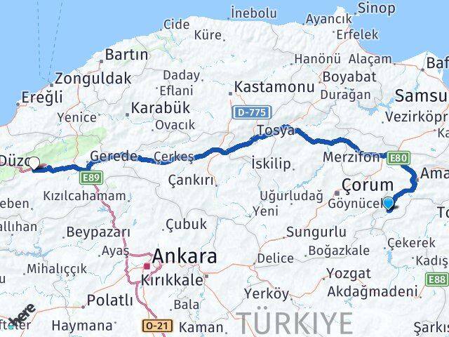 Amasya Göynücek Bolu Arası Kaç Km - Yol Haritası