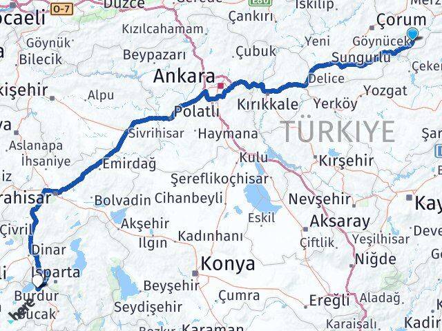 Amasya Göynücek Burdur Arası Kaç Km - Yol Haritası