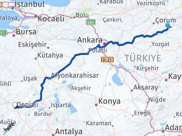 Amasya Göynücek Denizli Arası Kaç Km - Yol Haritası