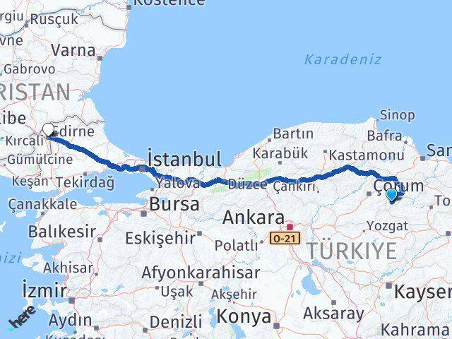 Amasya Göynücek Edirne Arası Kaç Km - Yol Haritası