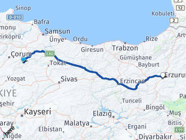 Amasya Göynücek Erzurum Arası Kaç Km - Yol Haritası