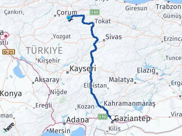 Amasya Göynücek Gaziantep Arası Kaç Km - Yol Haritası