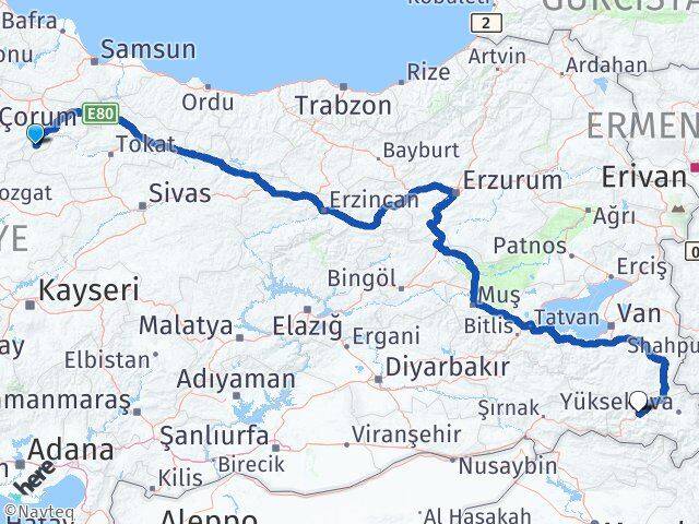Amasya Göynücek Hakkari Arası Kaç Km - Yol Haritası