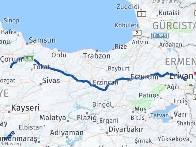 Amasya Göynücek Iğdır Arası Kaç Km - Yol Haritası