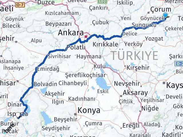 Amasya Göynücek Isparta Arası Kaç Km - Yol Haritası