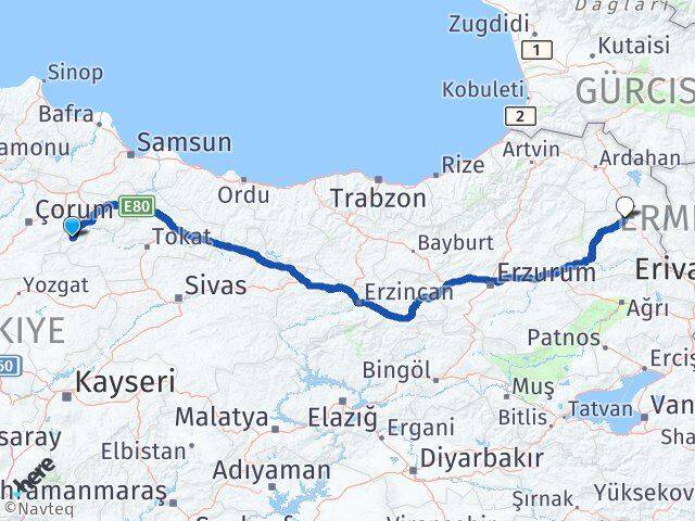 Amasya Göynücek Kars Arası Kaç Km - Yol Haritası