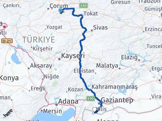 Amasya Göynücek Kilis Arası Kaç Km - Yol Haritası
