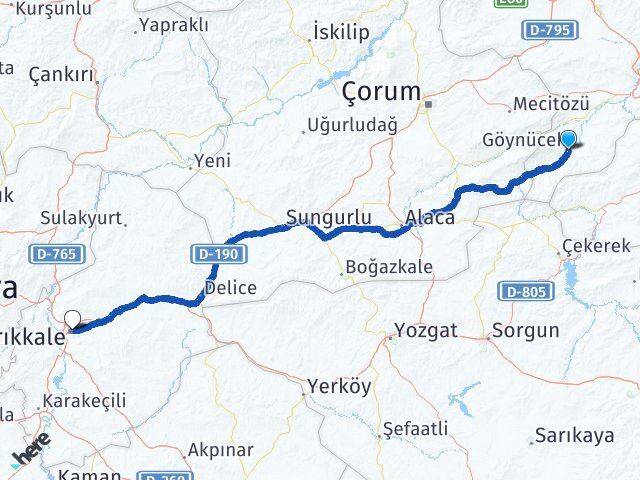 Amasya Göynücek Kırıkkale Arası Kaç Km - Yol Haritası