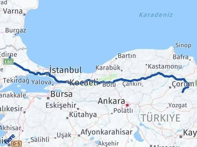 Amasya Göynücek Kırklareli Arası Kaç Km - Yol Haritası