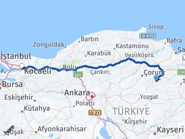Amasya Göynücek Kocaeli Arası Kaç Km - Yol Haritası