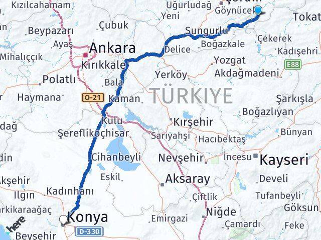 Amasya Göynücek Konya Arası Kaç Km - Yol Haritası