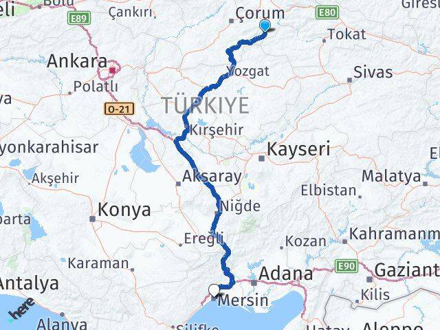 Amasya Göynücek Mersin Arası Kaç Km - Yol Haritası