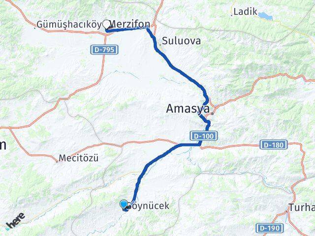 Amasya Göynücek Merzifon Arası Kaç Km - Yol Haritası