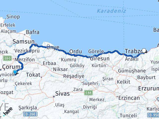 Amasya Göynücek Rize Arası Kaç Km - Yol Haritası